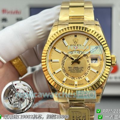 PPM Swiss Clone Gain Weight Rolex Sky-Dweller Yellow Gold World Timer Watch 